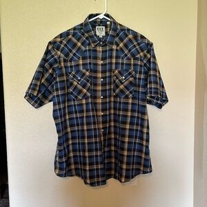 Ely Cattleman Plaid Pearl Snap Western Button Down Short Sleeve Shirt